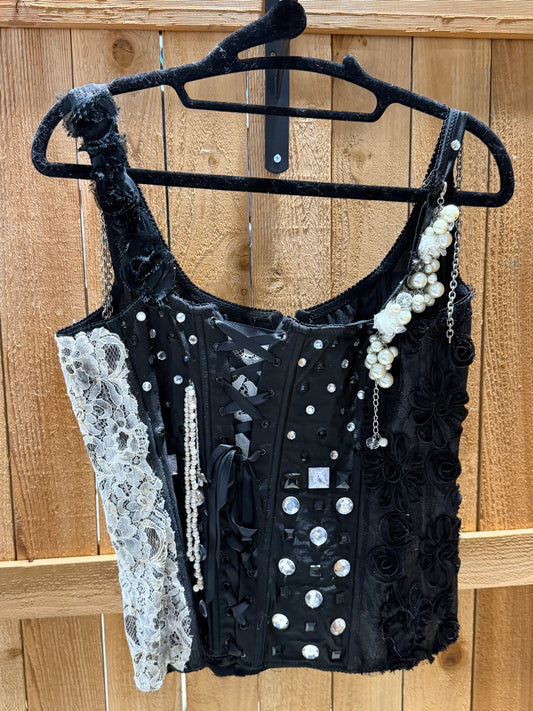 Custom Black & White Corset-Style Show Vest • Ladies XS