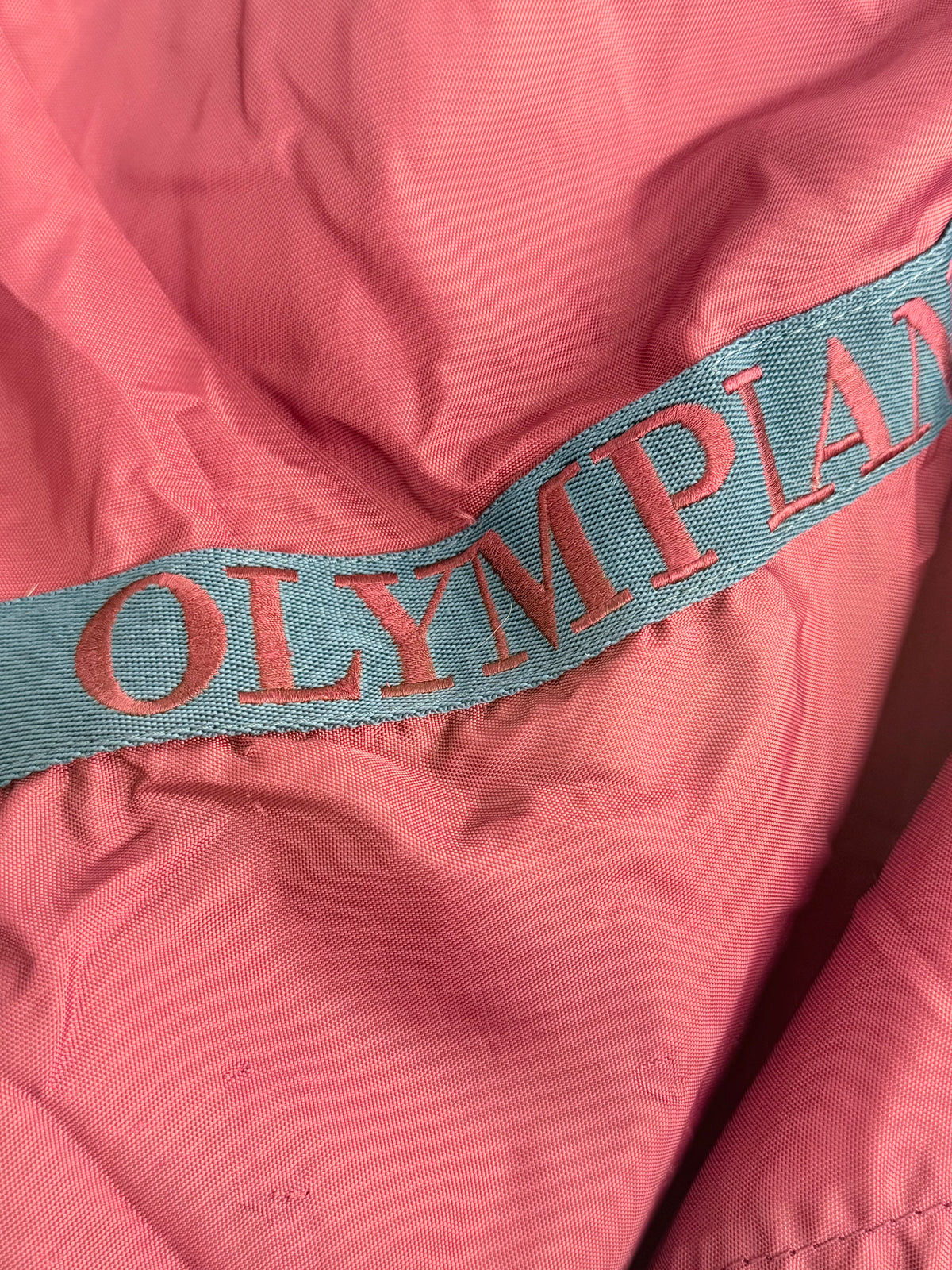 Used Olymplin Stable Sheet – Approximately 69–70” – Burgundy & Navy