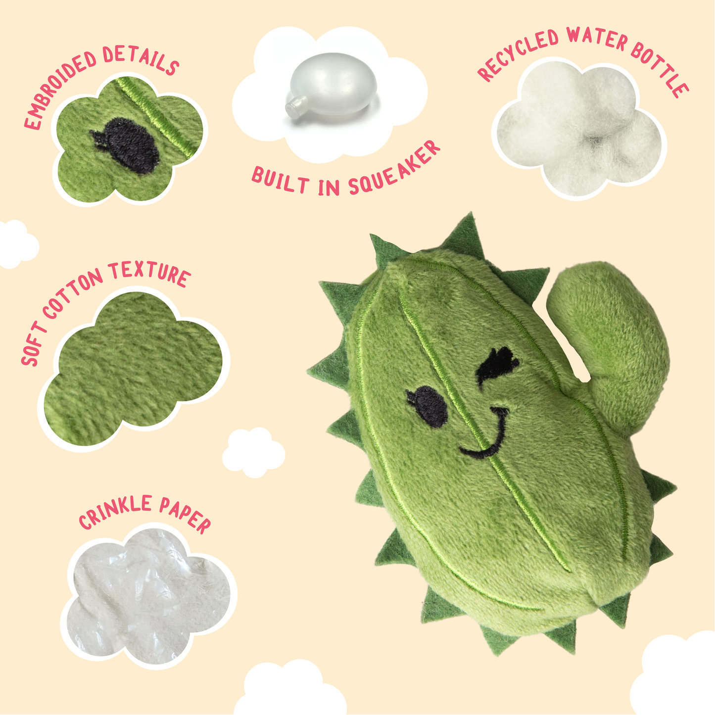Cactus Plush Dog Toy 4.5"