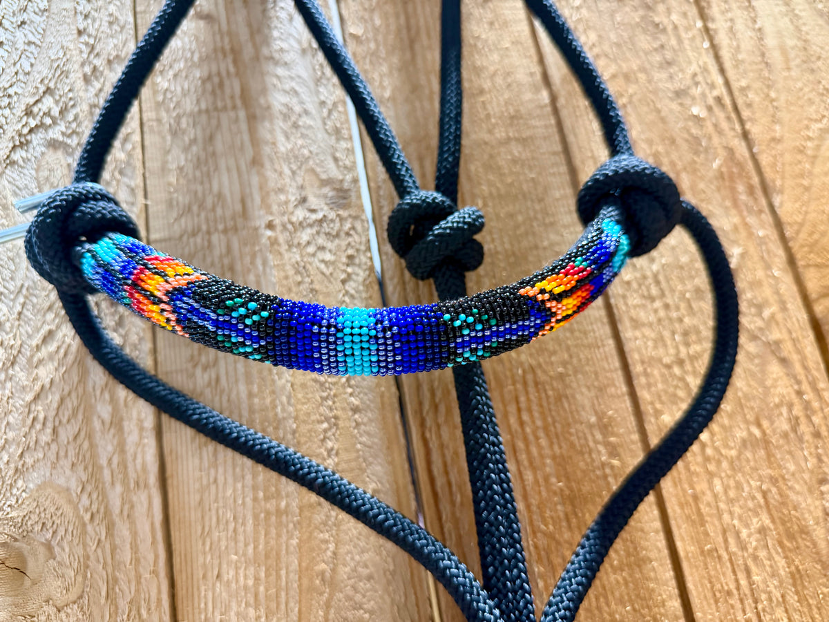 NWT Black Beaded Rope Halter with Lead
