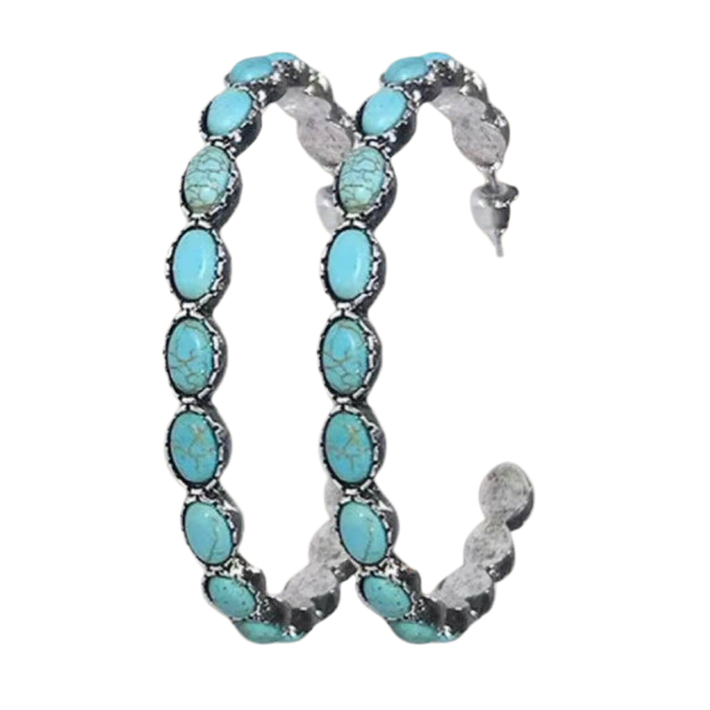 Western Faux Turquoise Hoop Earrings