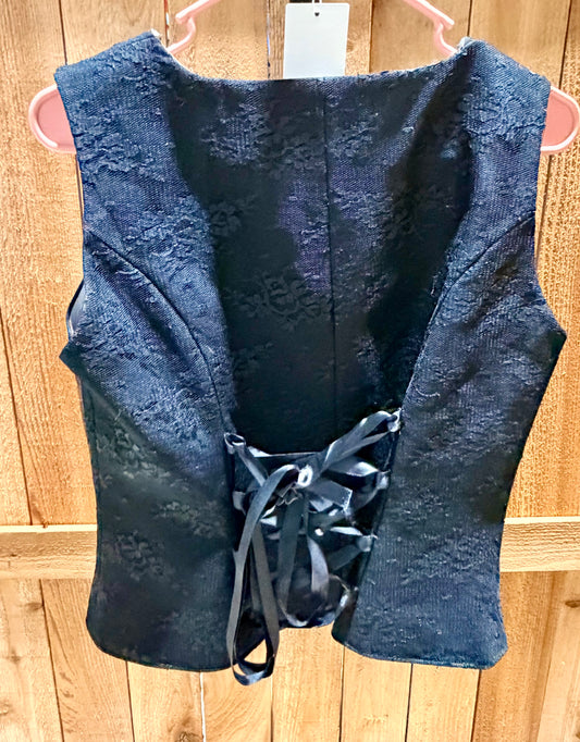 Custom Black Lace Corset-Back Show Vest • Approx. Ladies Medium