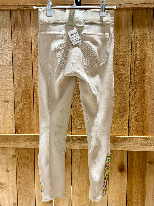 Ovation Children’s Endura Riding Tights • Beige • Medium / Size 10 • Peacock Calf Panels