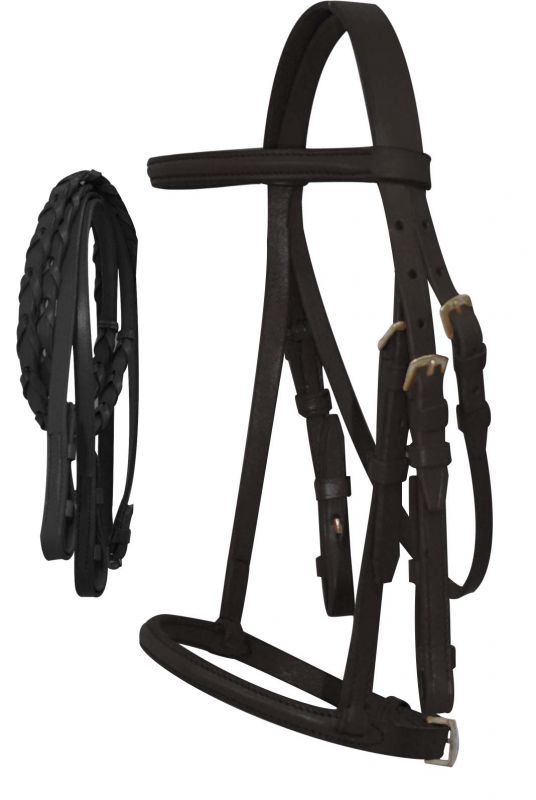 Horse Size English Bridle with Braided Leather Reins