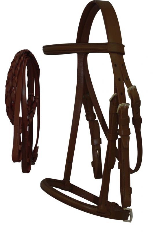 Horse Size English Bridle with Braided Leather Reins