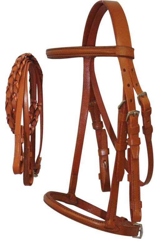 Horse Size English Bridle with Braided Leather Reins