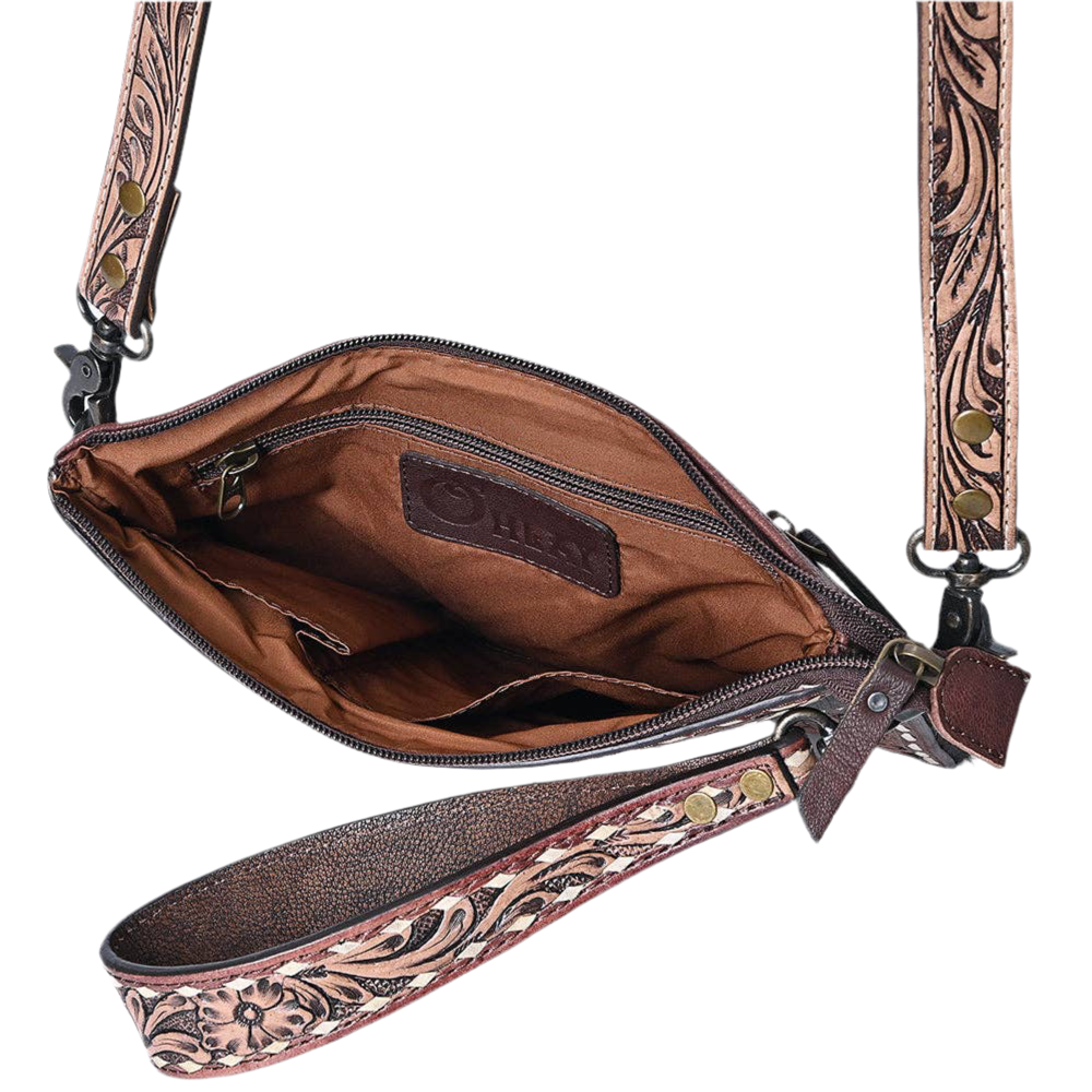 Cross Body Hand Tooled Hair-On Genuine Leather Purse