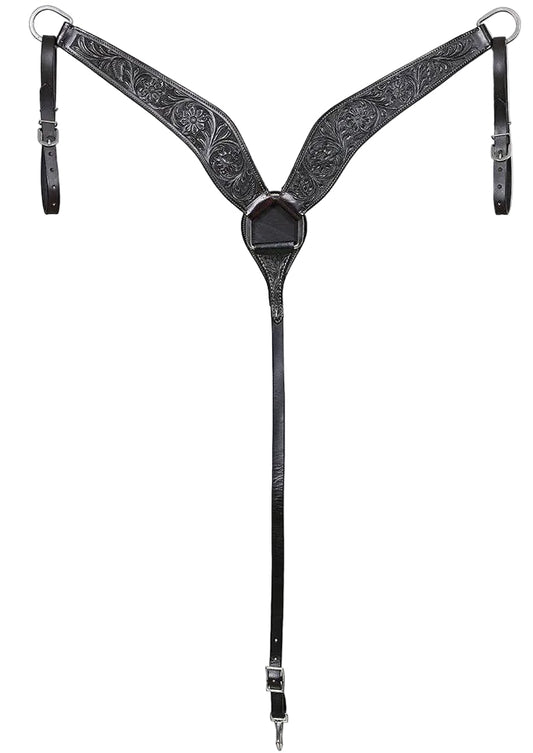 Black Hand-Tooled Leather Breastcollar