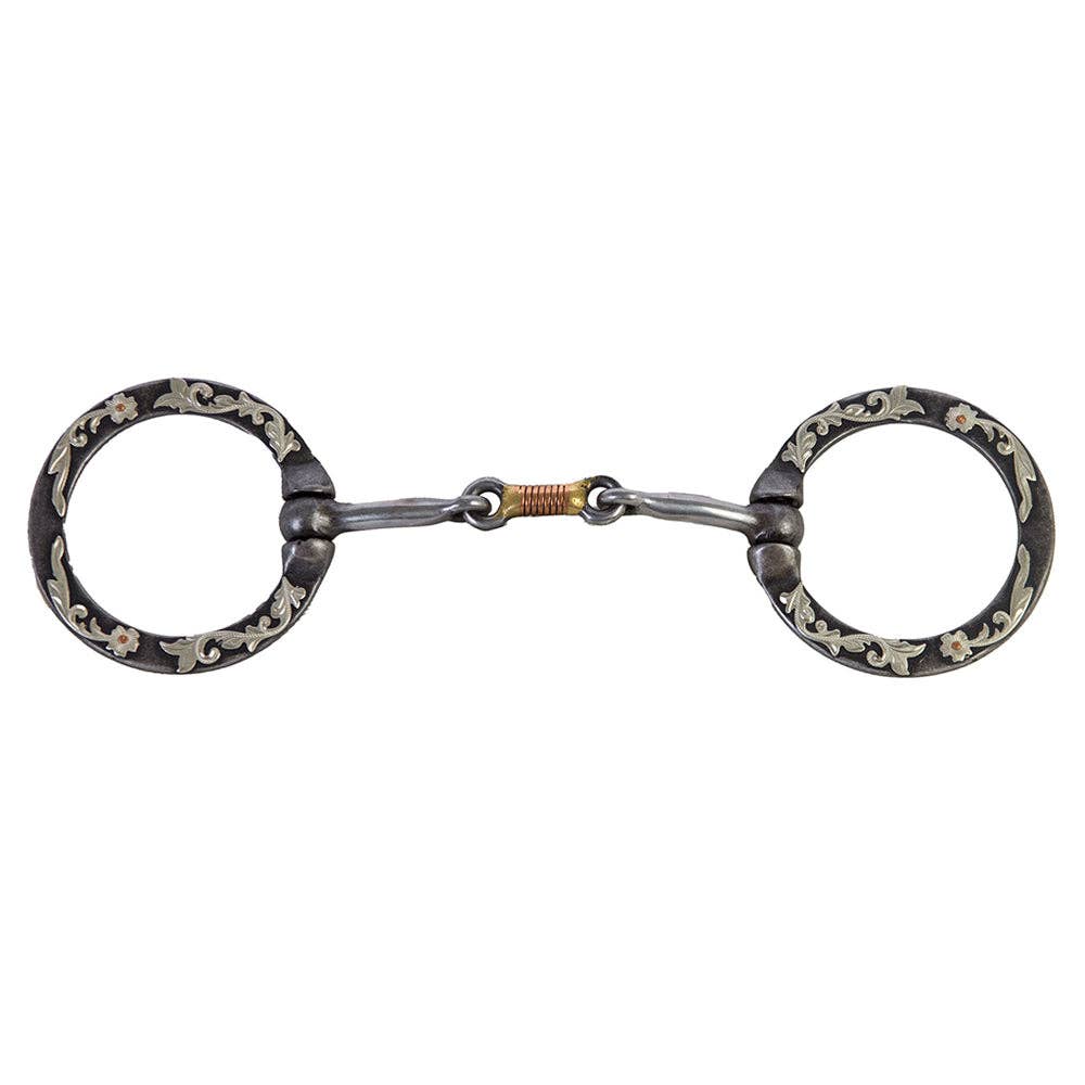 Stainless Steel Dogbone Ring Bit – Floral Engraved, 5” Mouth