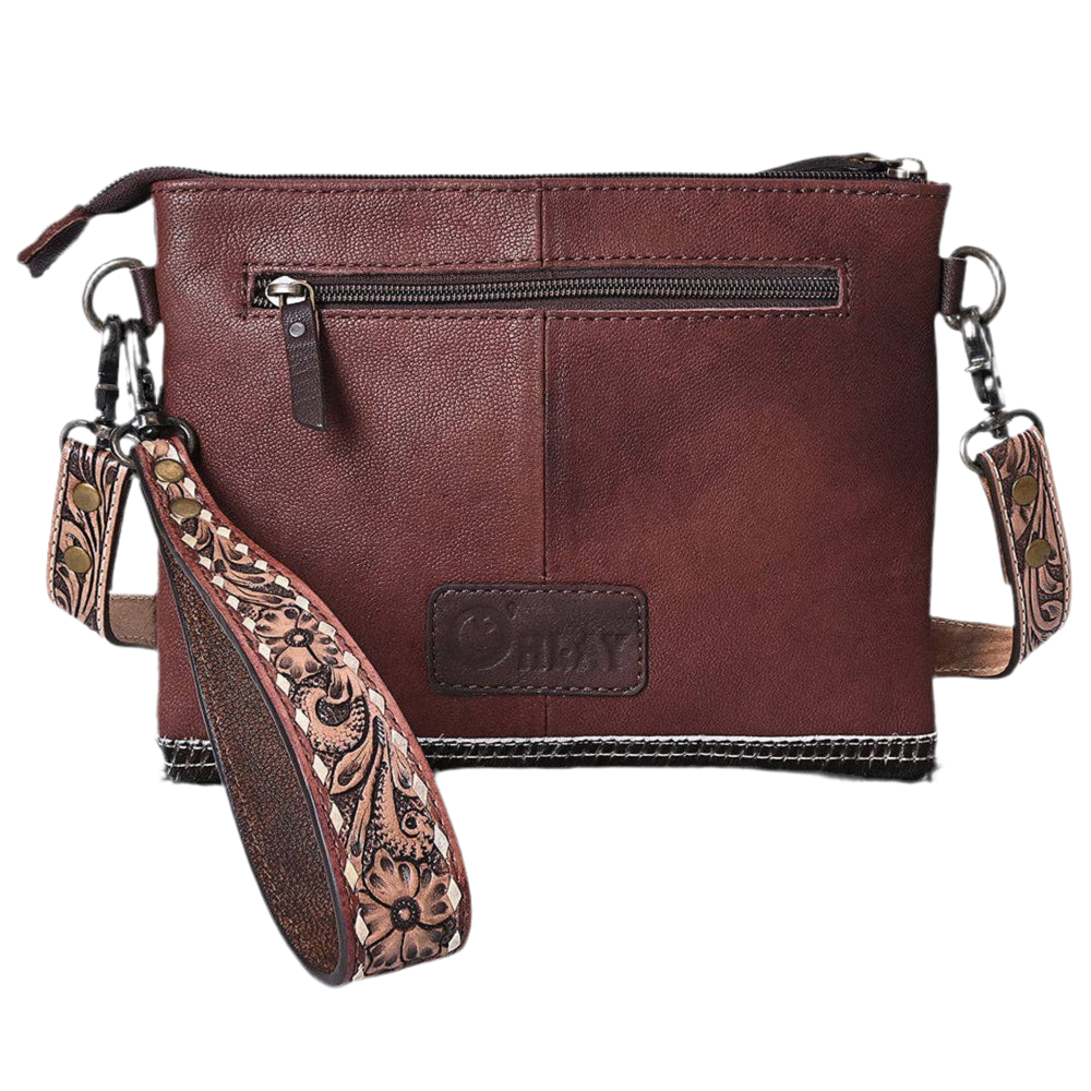 Cross Body Hand Tooled Hair-On Genuine Leather Purse