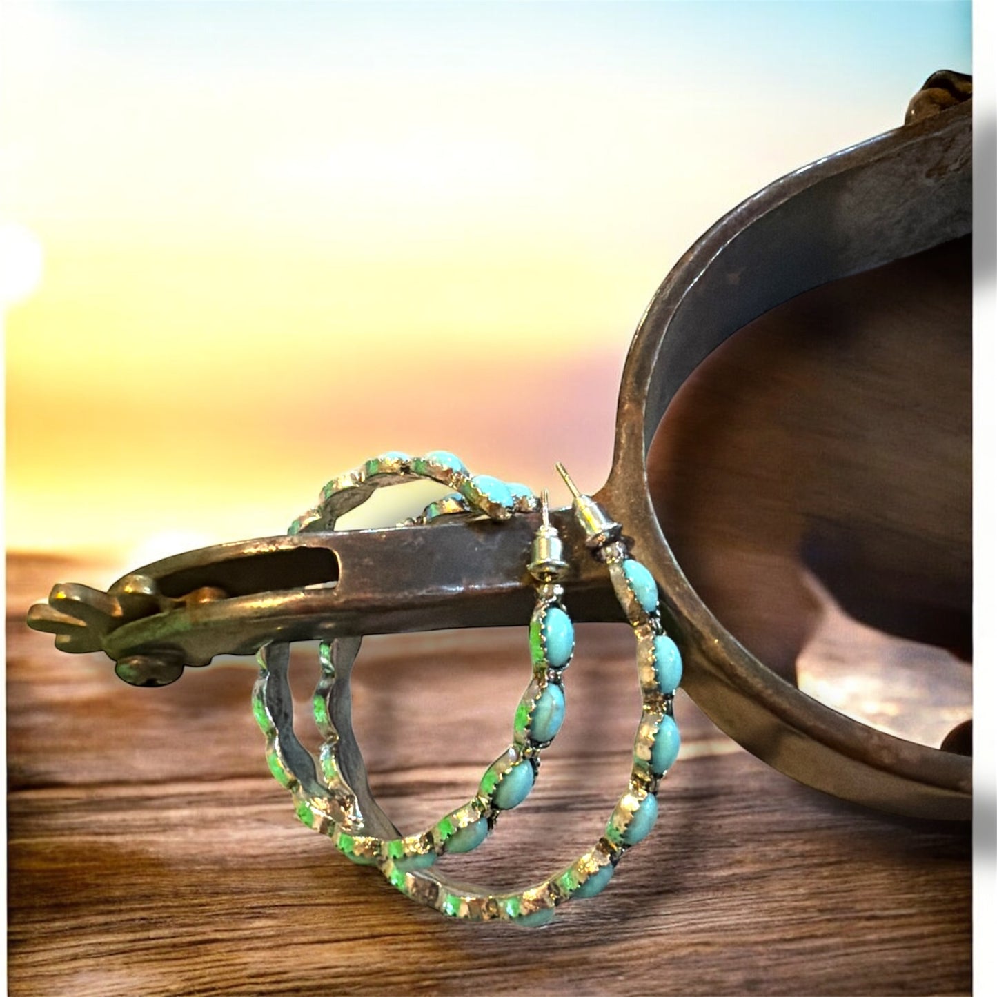 Western Faux Turquoise Hoop Earrings