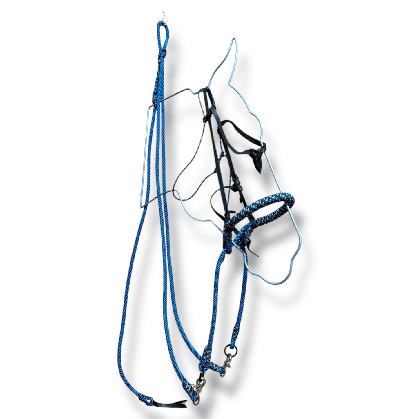 Leather Headstall with Rope Side Pull & Matching Romel Reins – Horse Size