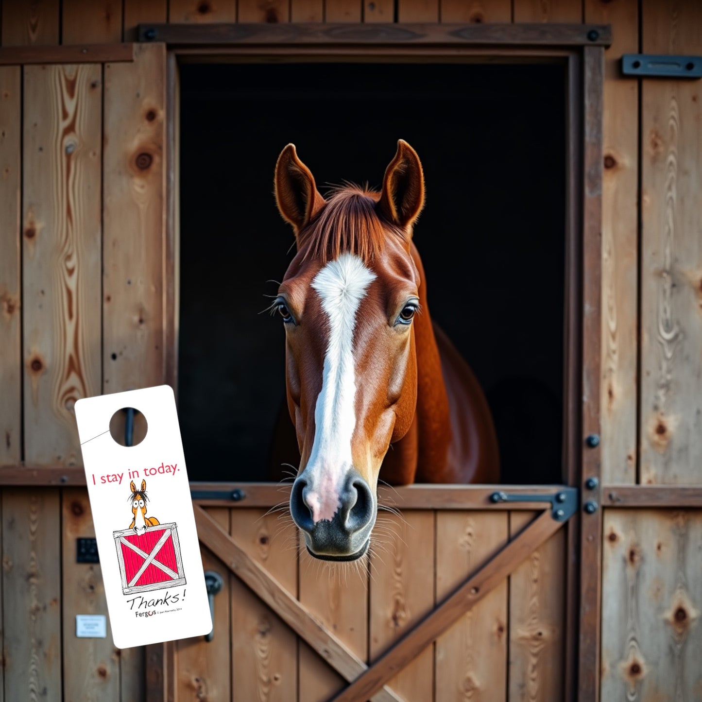 Fergus Stall Door Hanger "I Stay In"