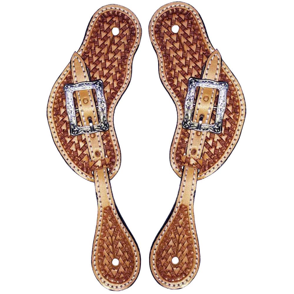 Leather Spur Straps with Basket Weave Tooling