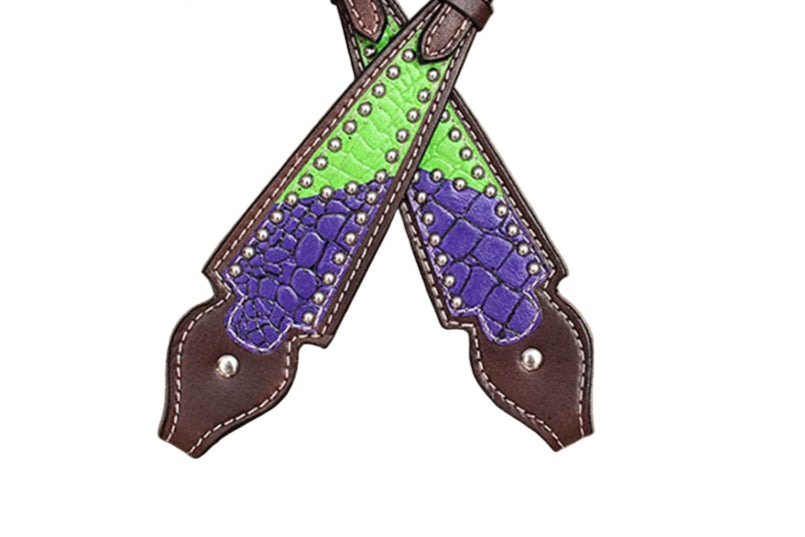 Single Ear Headstall – Green & Purple Vinyl Overlay with Metal Dots