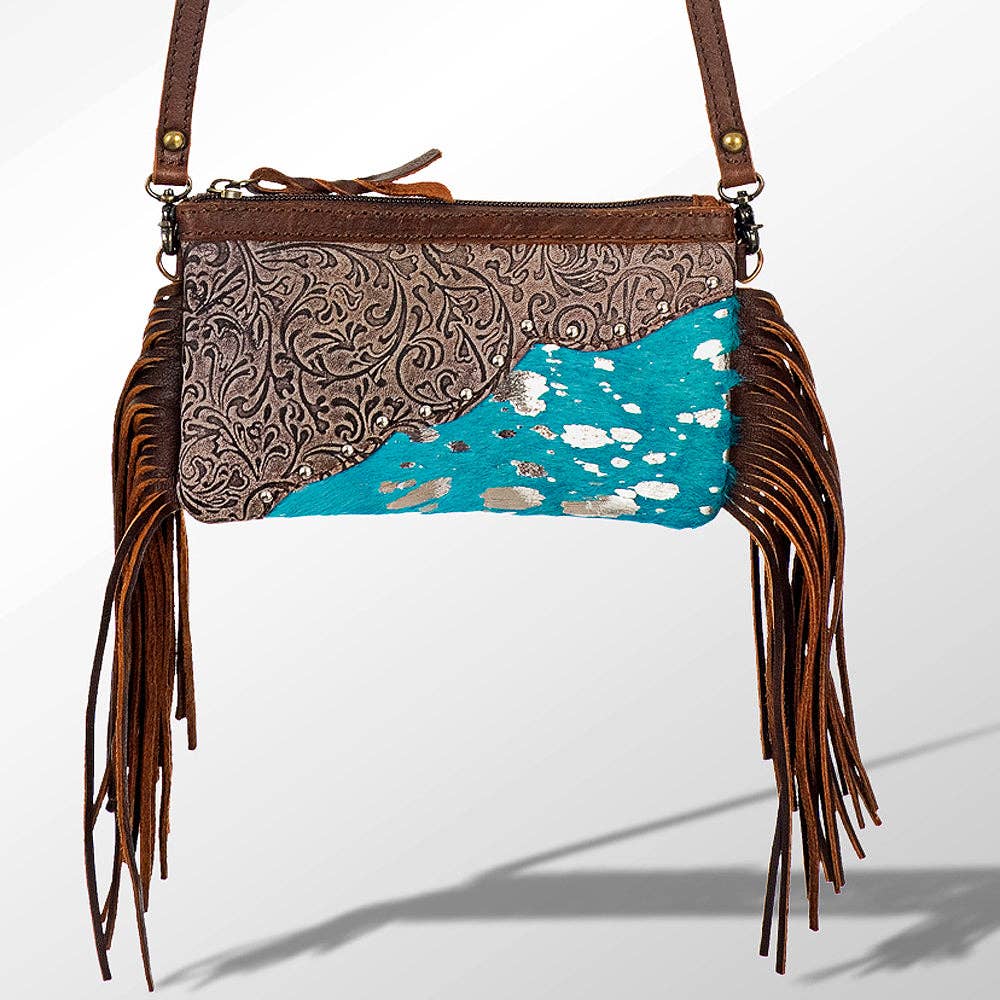 Cross Body – Hand Tooled Genuine Leather with Acid Wash Cowhide