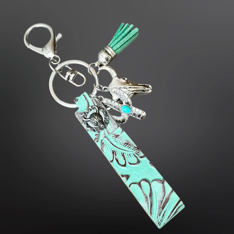 Faux Embossed Leather Western Keychain with Charms