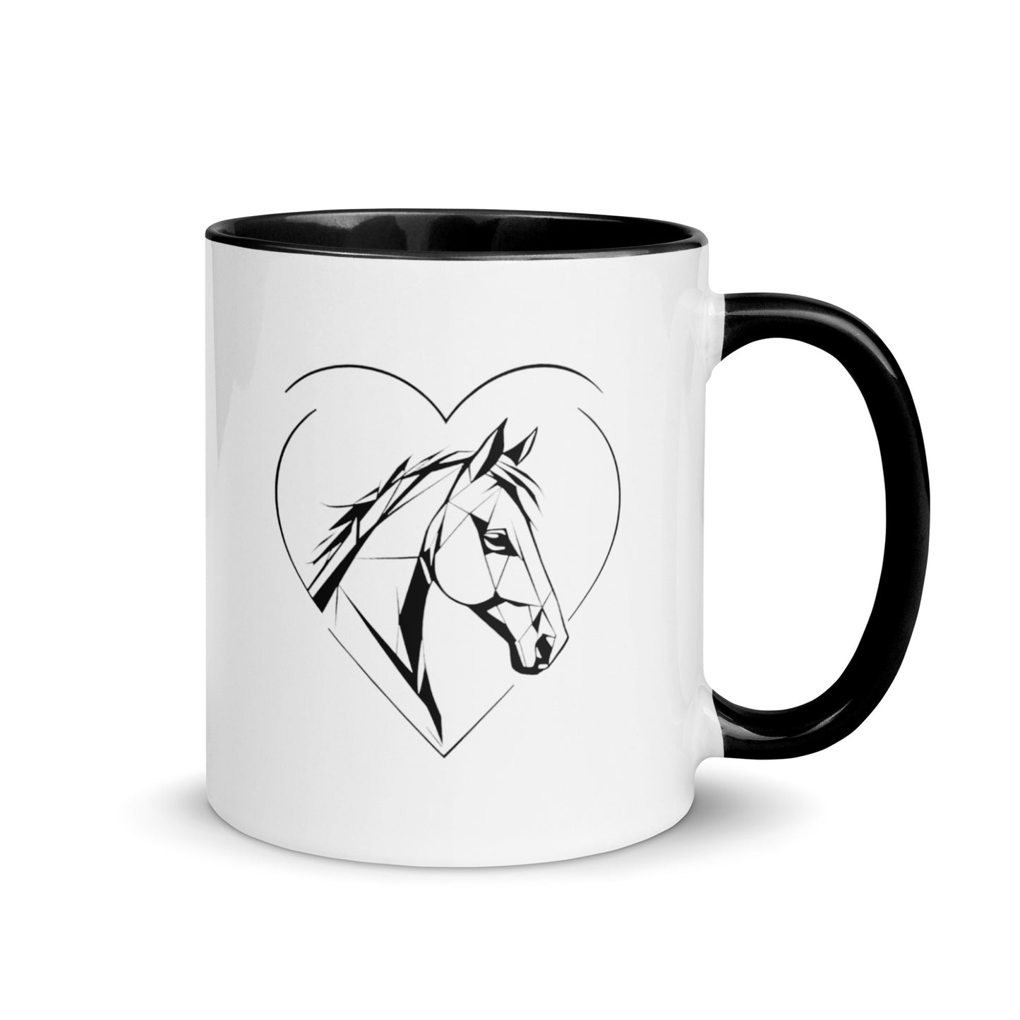 white ceramic mug with color inside black 11oz right heart horse