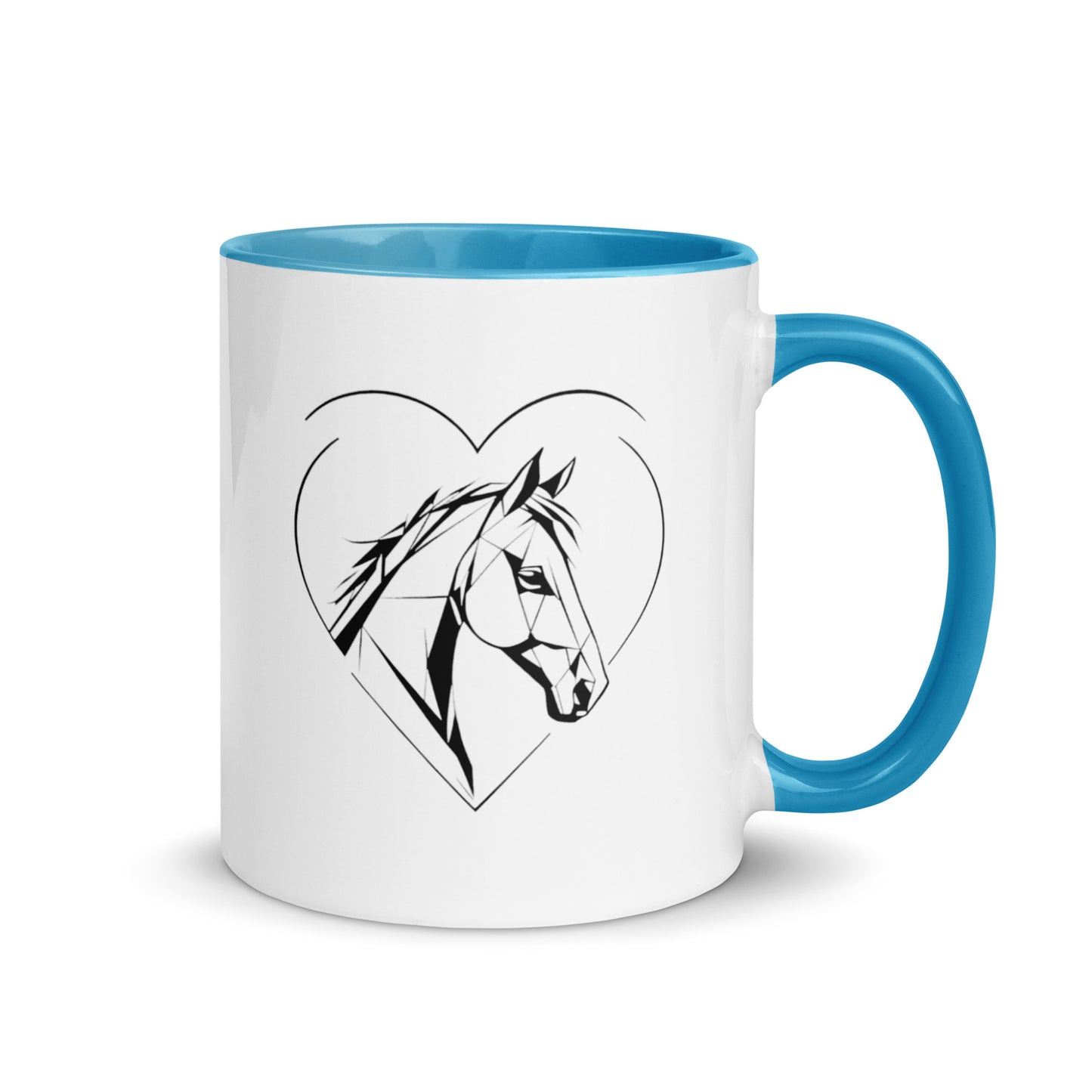 white ceramic mug with color inside blue 11oz right heart horse
