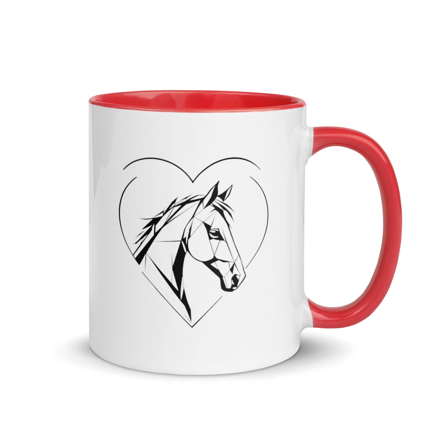white ceramic mug with color inside red 11oz right heart horse