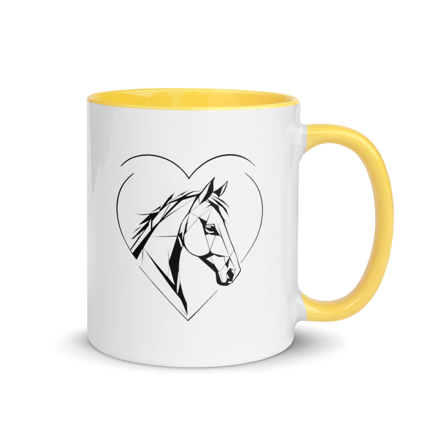 white ceramic mug with color inside yellow 11oz right heart horse