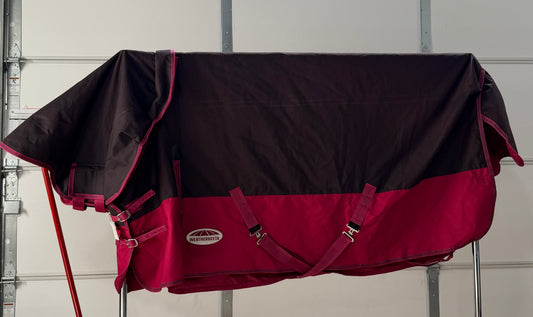 Used Weather betta Original Heavyweight Turnout Blanket with Detachable Neck – 75” – Brown & Pink