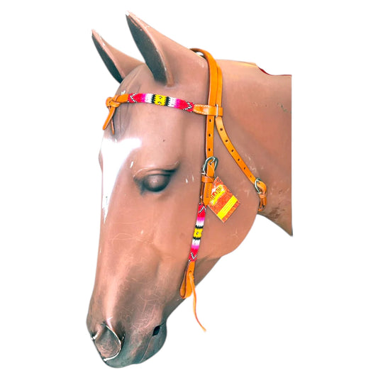 Browband Headstall – Beaded Overlay with Futurity Knot Browband in Light Oil Leather