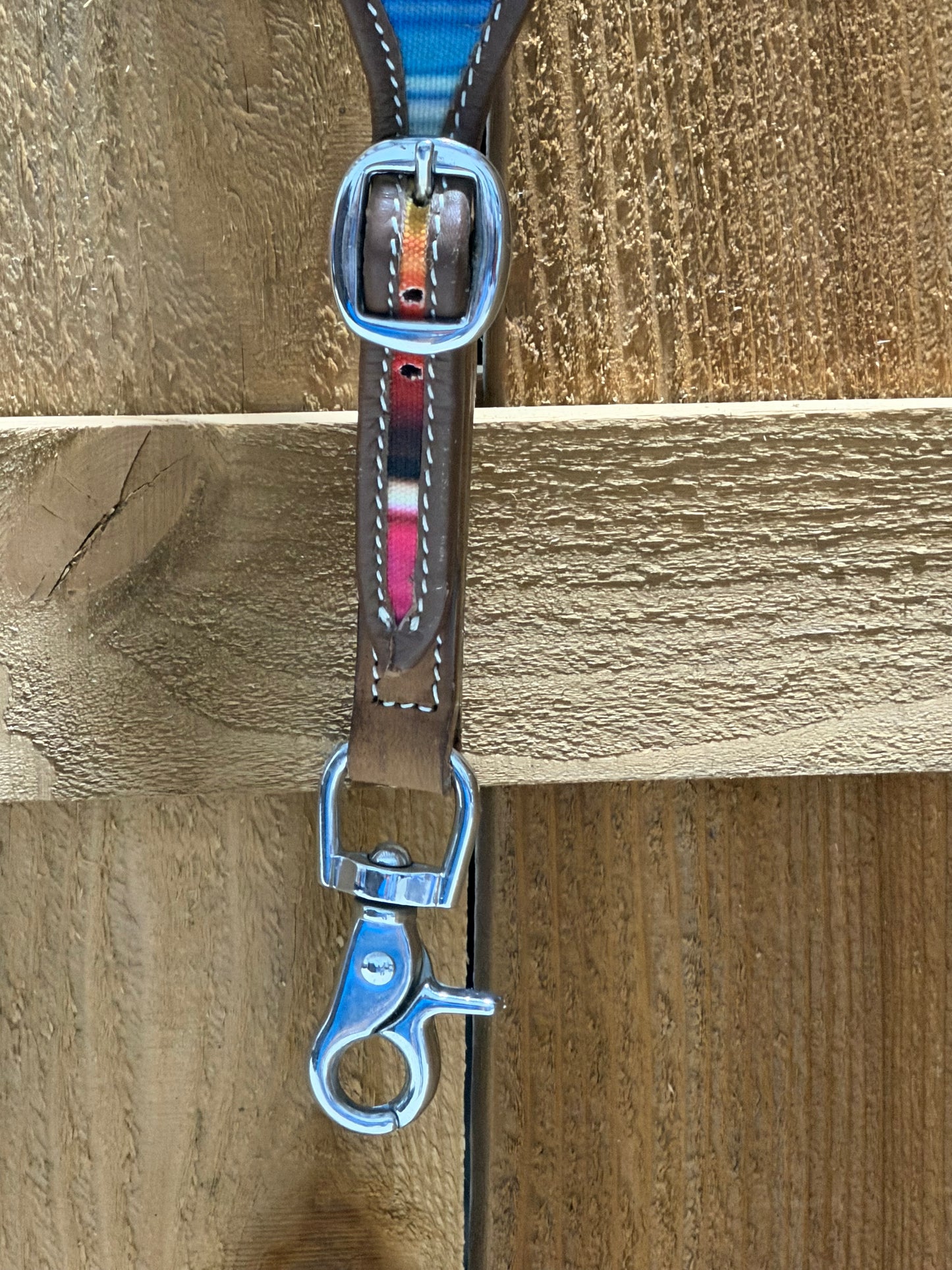 Used Leather & Serape Nylon Overlay Wither Strap