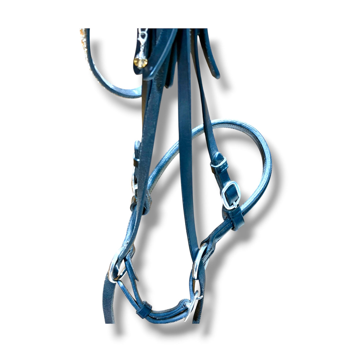 Used Black English Bitless Bridle with Bling Browband & Cotton Grip Reins – Full Size
