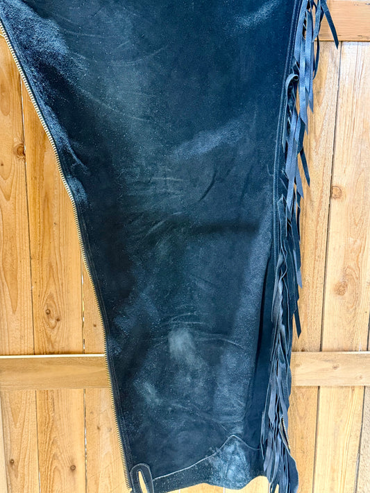 Used Custom Black Fringe Show Chaps • Ladies Small Long