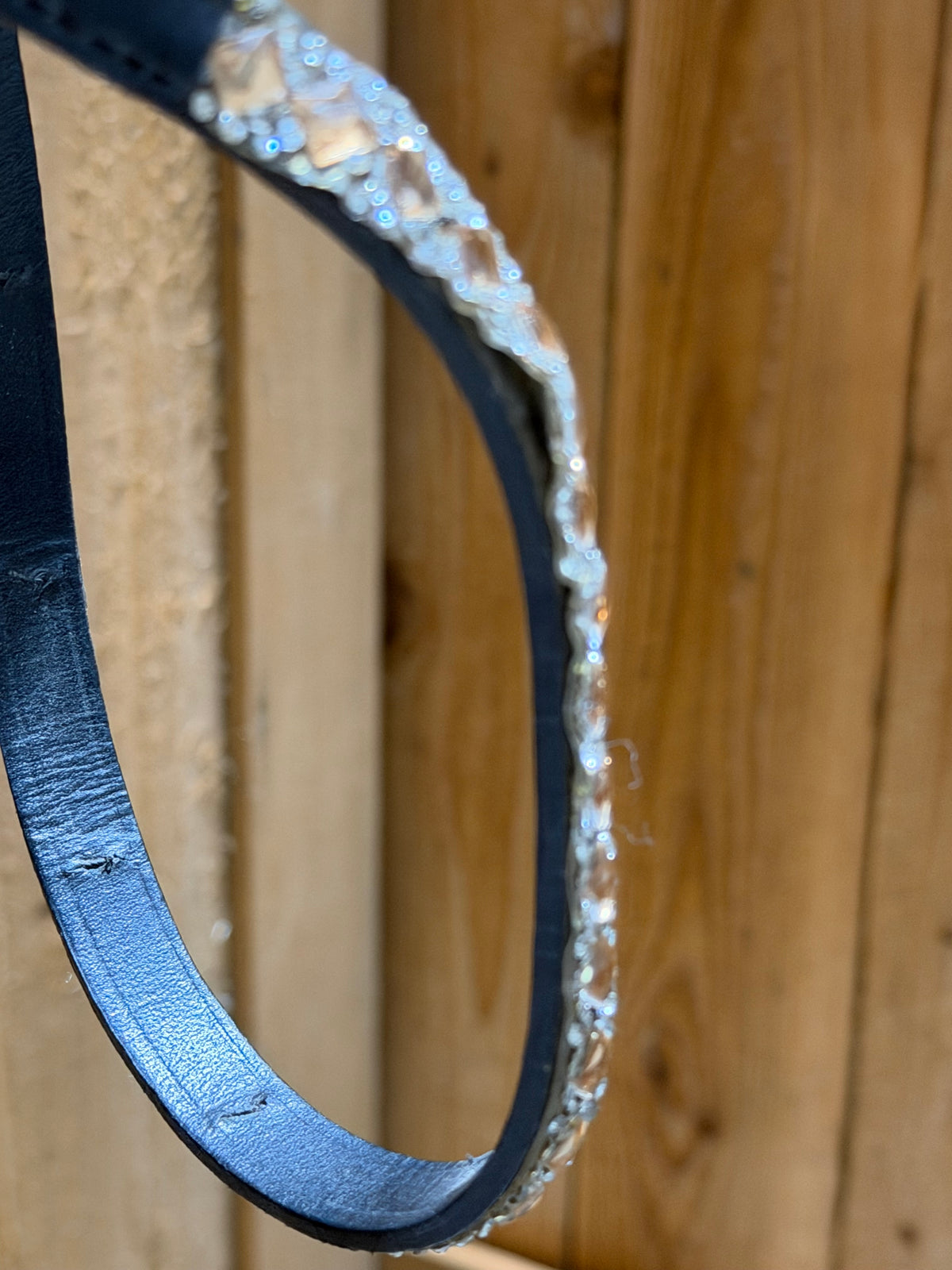 Used Black English Bitless Bridle with Bling Browband & Cotton Grip Reins – Full Size