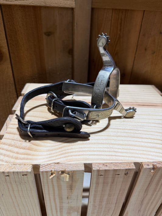 Used Ladies’ Engraved Western Spurs with Leather Spur Straps