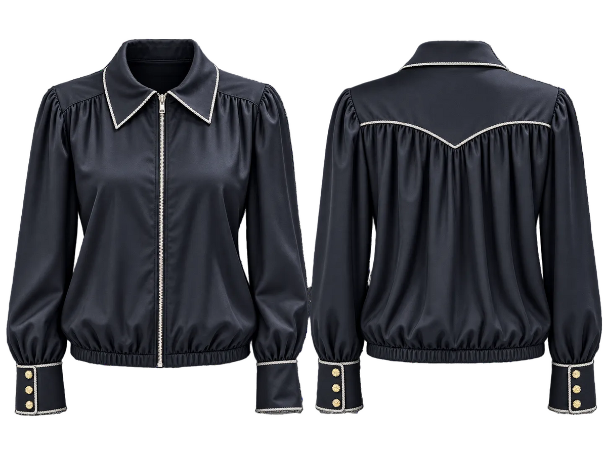 Ladies Black Western Show Shirt • Approx. Small • Lightweight Zip Front