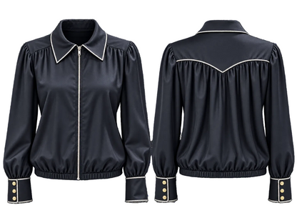 Ladies Black Western Show Shirt • Approx. Small • Lightweight Zip Front