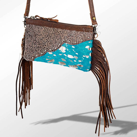 Cross Body – Hand Tooled Genuine Leather with Acid Wash Cowhide