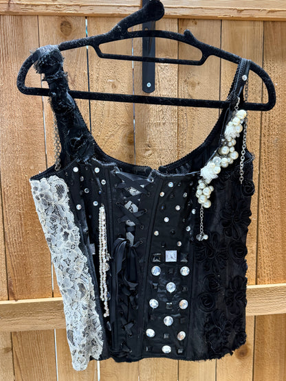 Custom Black & White Corset-Style Show Vest • Ladies XS
