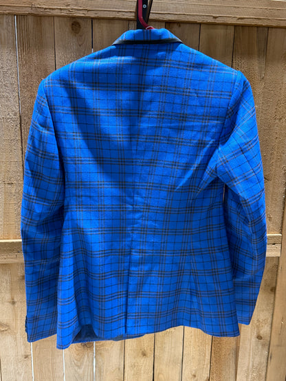 Brand New Custom Royal Blue & Black Plaid English Show Jacket • Ladies Small