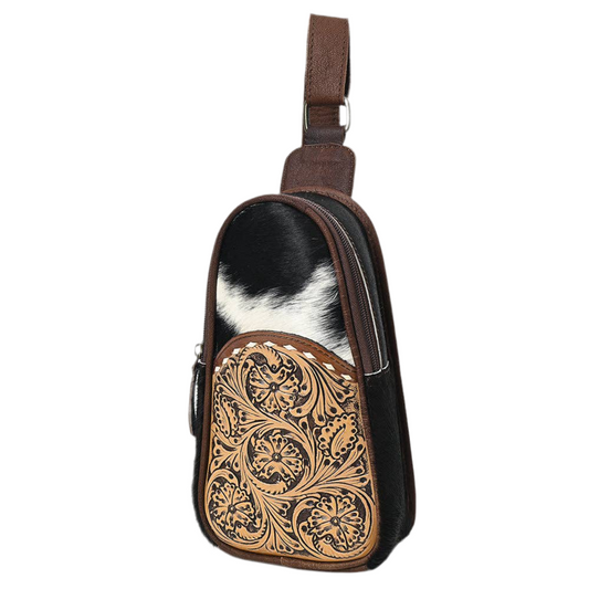 Sling Hand Tooled Hair-On Genuine Leather Purse