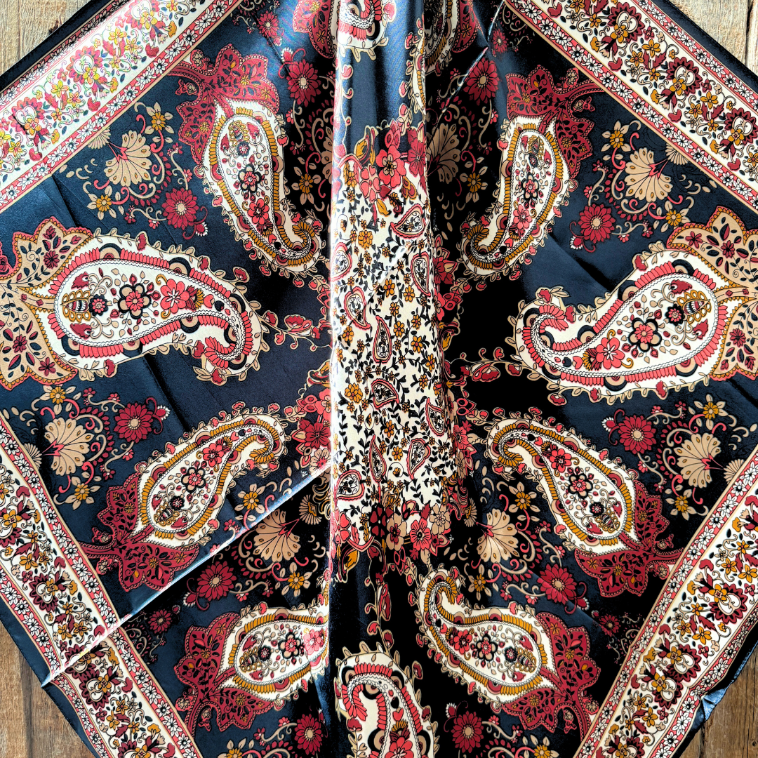 Navy and Burgundy Flowers with Paisley Wild Rag / Scarf