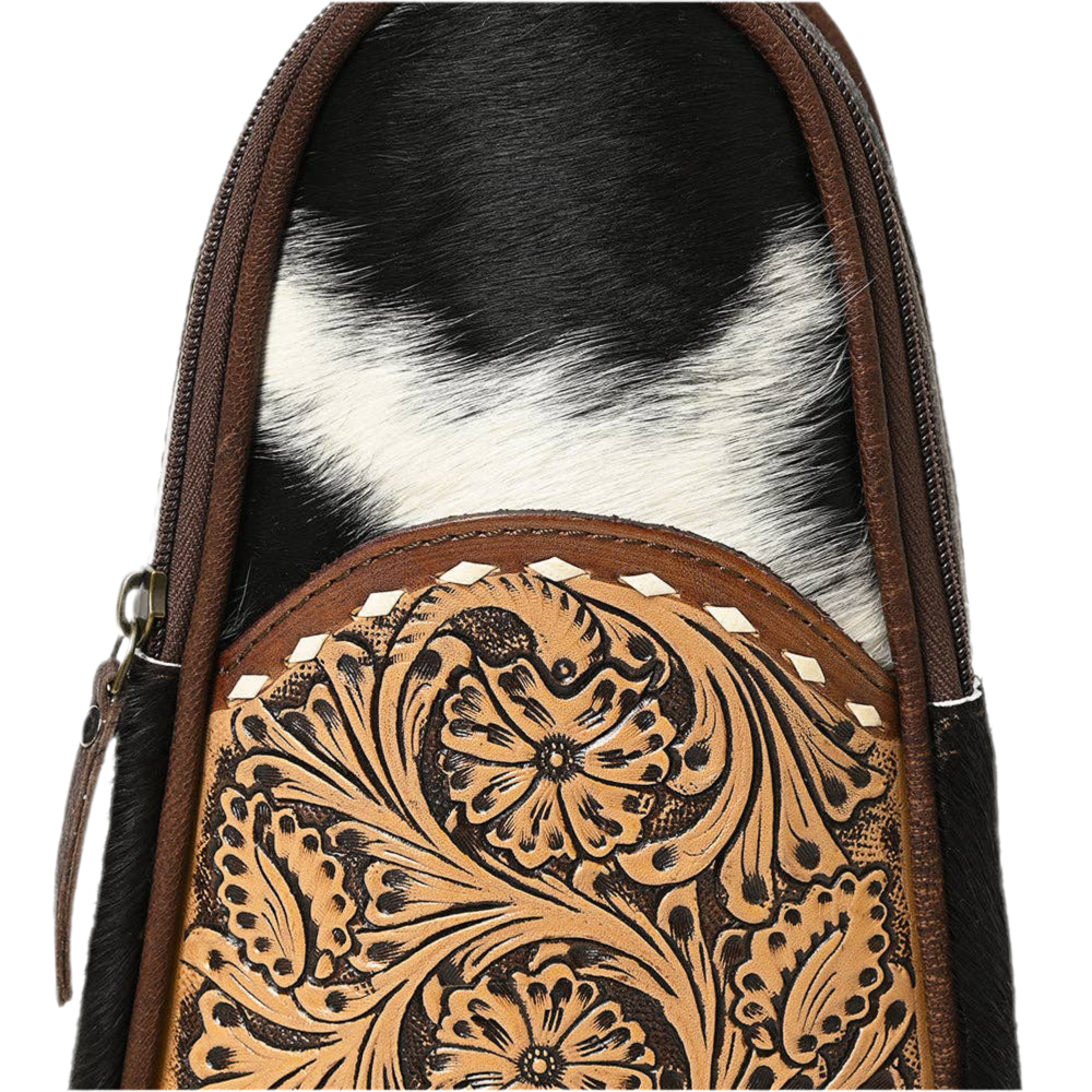 Sling Hand Tooled Hair-On Genuine Leather Purse