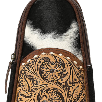 Sling Hand Tooled Hair-On Genuine Leather Purse