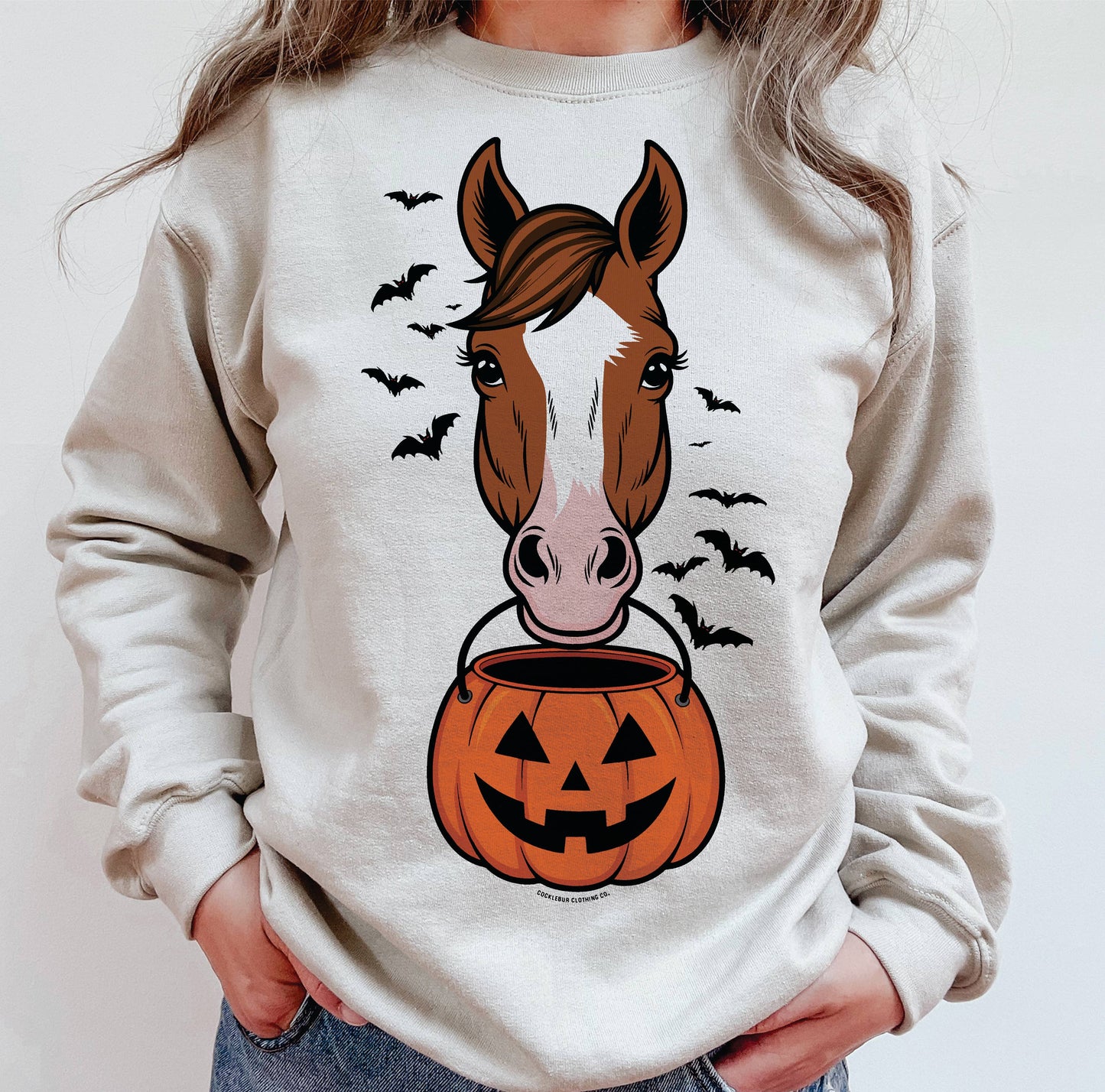 Sorrel Horse Trick or Treater – Western Halloween Crewneck Sweatshirt