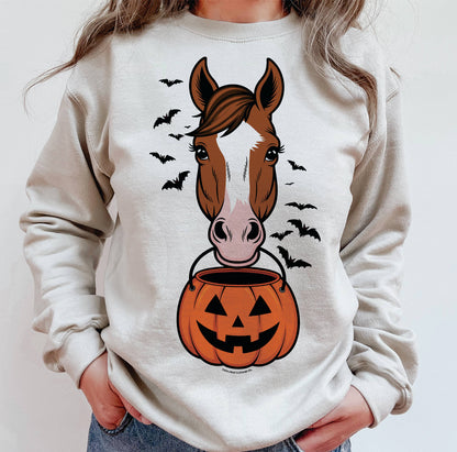 Sorrel Horse Trick or Treater – Western Halloween Crewneck Sweatshirt
