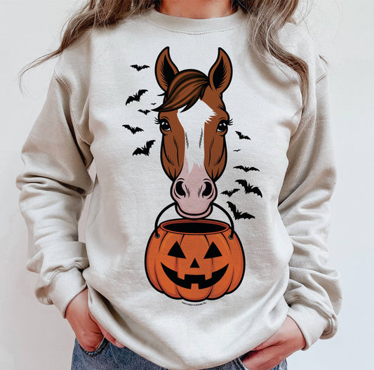 Sorrel Horse Trick or Treater – Western Halloween Crewneck Sweatshirt