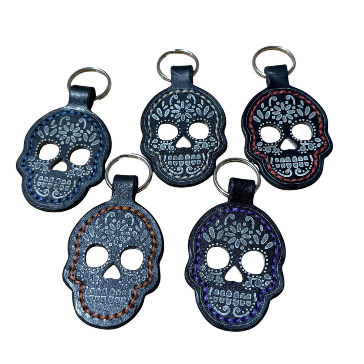Leather Sugar Skull Keychain