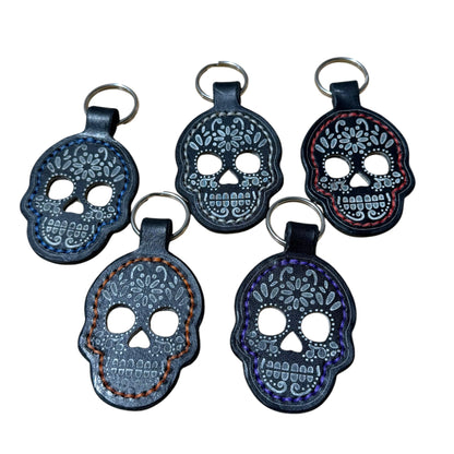 Leather Sugar Skull Keychain