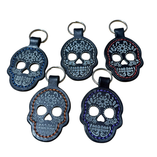 Leather Sugar Skull Keychain