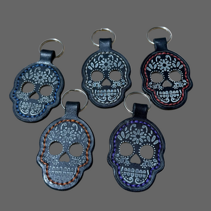 Leather Sugar Skull Keychain