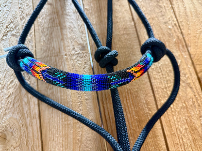NWT Black Beaded Rope Halter with Lead