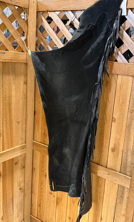 Used Custom Black Fringe Show Chaps • Ladies Small Long